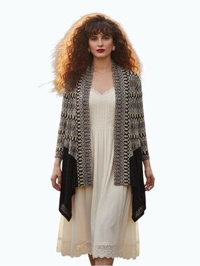 Alfred Dunner Geometric & Lace Open Front Cardigan Plus Size 1X
